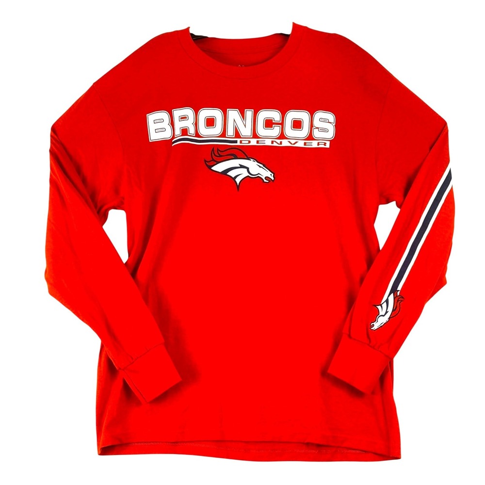 Denver Broncos Long Sleeve Majestic T-Shirt Mens L Orange NFL Graphic Sportswear